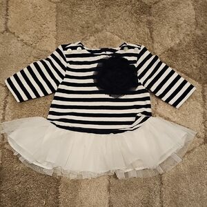 Striped Navy and White Baby Dress with Tulle Skirt
